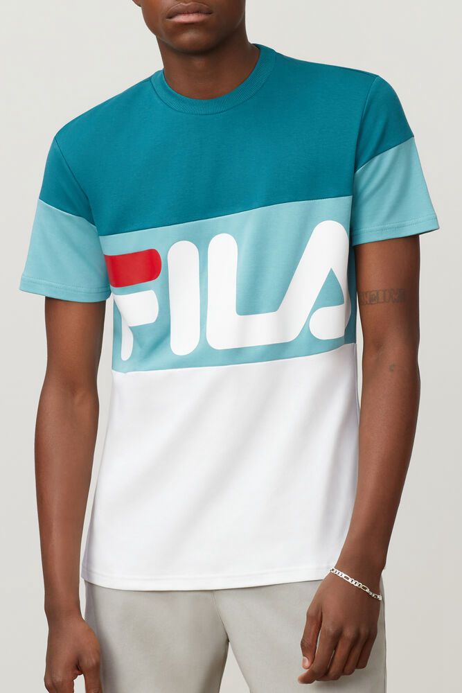 Fila Vialli T-Shirt White/Turquoise - Mens - 03874UEJG